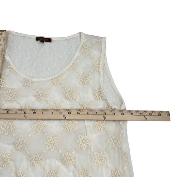 Piazza Roma Womens Floral Embroidered Sleeveless Top L White Linen Cotton Italy - Picture 4 of 9
